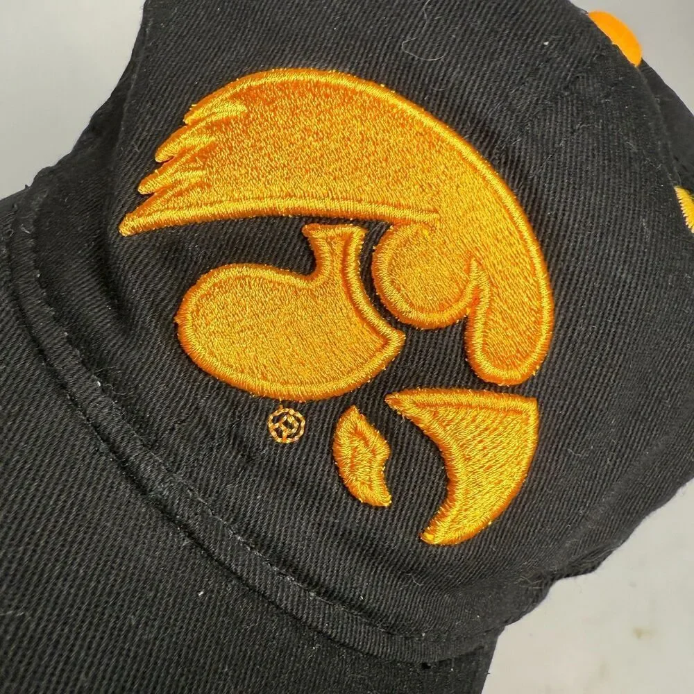 Iowa Hawkeyes Hat Cap Black Gold Strap-Back One Size 100% Cotton by The Game EUC